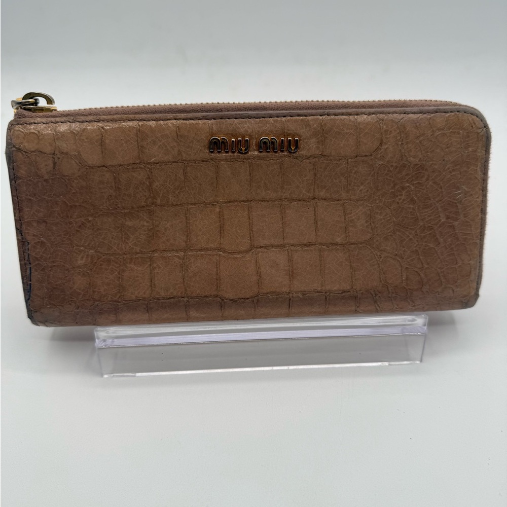 Miu Miu Authentic Croc-Embossed Tan Wallet